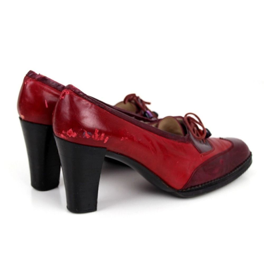 Christian Dior RED BURGUNDY GENUINE LEATHER MID HEEL ROUND TOE PUMP SHOES Size 9 - Picture 6 of 12